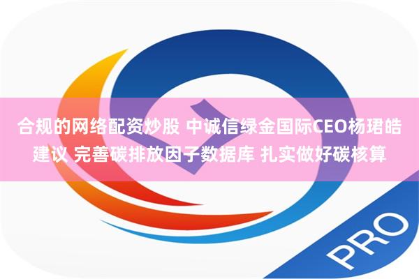 合规的网络配资炒股 中诚信绿金国际CEO杨珺皓建议 完善碳排放因子数据库 扎实做好碳核算